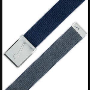Nike Boys' Reversible Stretch Web Belt Silver Swoosh Buckle Shade Gray & Blue